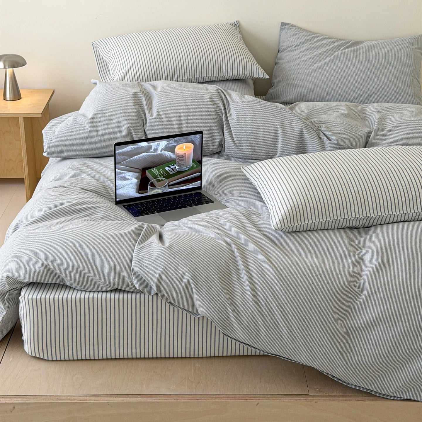 Japanese Blue Striped 100% Cotton Duvet Cover Set Queen King Bedding Set Soft Skin-friendly Comforter Cover Pillowcases Bedsheet