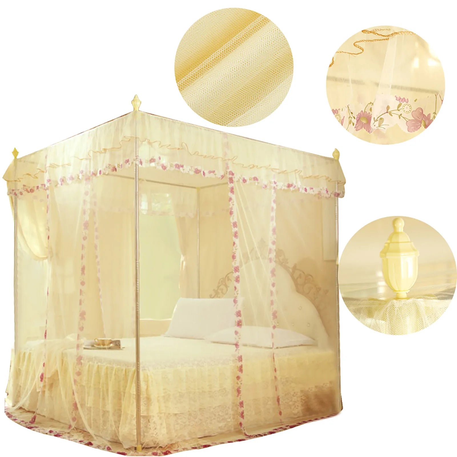 Bed Curtain Luxury Princess 3 Side Openings Post Bed Curtain Canopy Netting Mosquito Net Bedding Mosquito Net Mosquito Netting