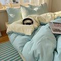Cotton Bedding Set 4pcs with Solid Bed Sheet Duvet Cover Pillowcases Single Couple Bedsheet King Queen Double Twin Size