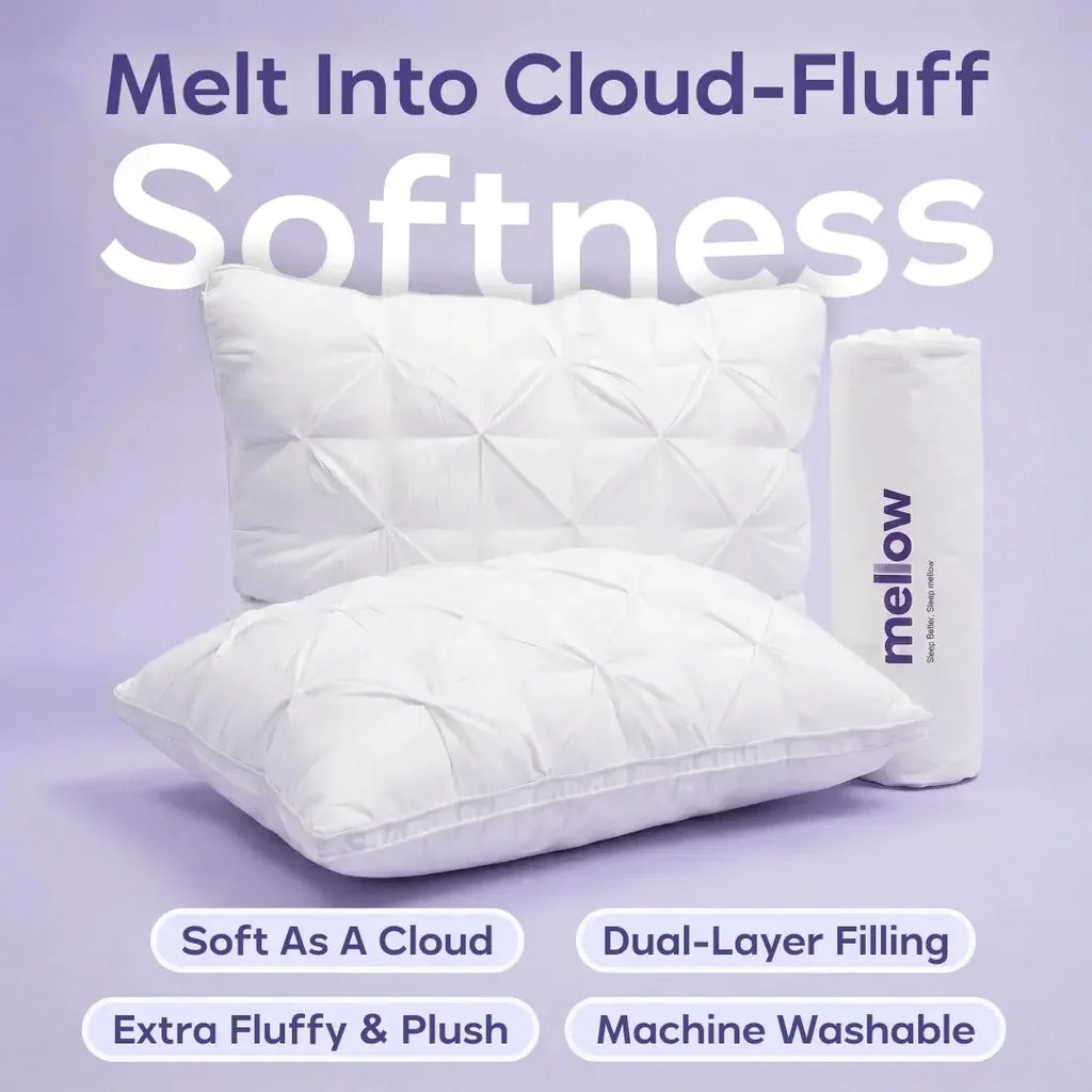 Mellow Sleep | Ploof Pillow – Extra-Fluffy Dual-Layer Pillow, Cloud-Like Soft Plush Bed Pillow with Breathable Support, Never Flat, Neck-Cradling Comfort for Side, Back & Stomach Sleepers, Machine Washable