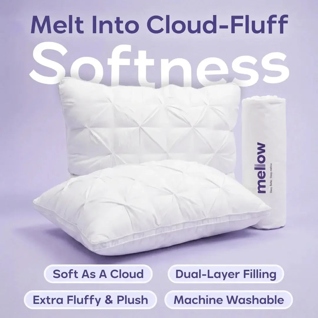 Mellow Sleep | Ploof Pillow – Extra-Fluffy Dual-Layer Pillow, Cloud-Like Soft Plush Bed Pillow with Breathable Support, Never Flat, Neck-Cradling Comfort for Side, Back & Stomach Sleepers, Machine Washable