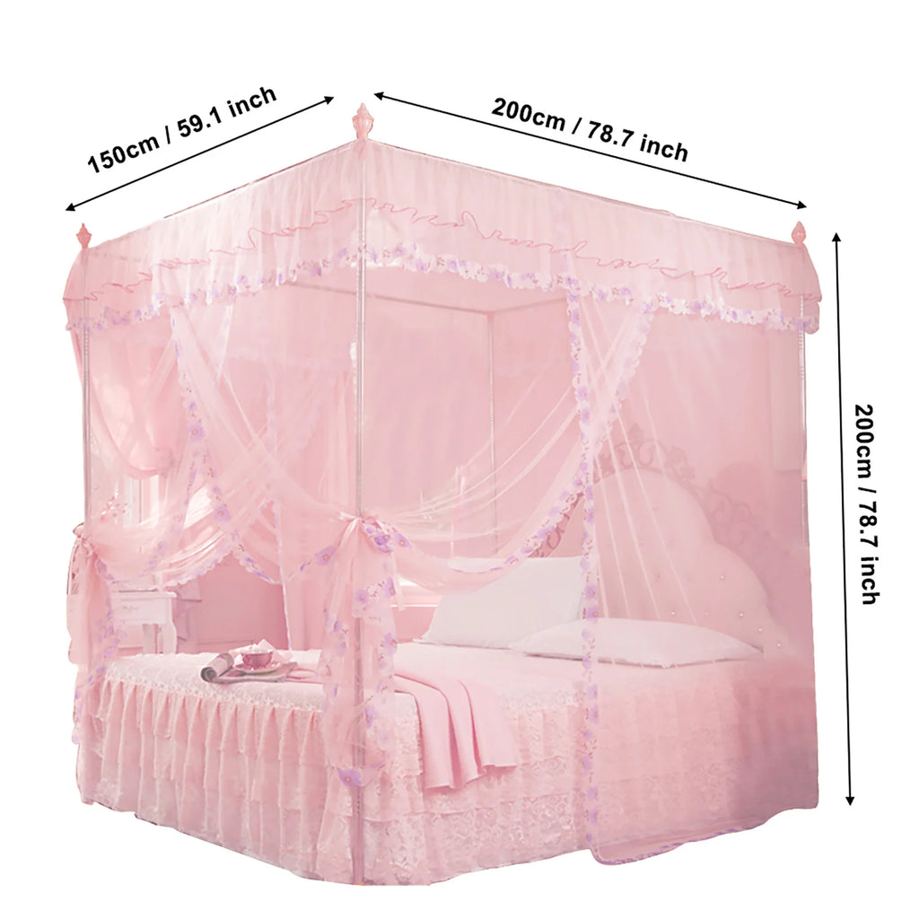 Bed Curtain Luxury Princess 3 Side Openings Post Bed Curtain Canopy Netting Mosquito Net Bedding Mosquito Net Mosquito Netting