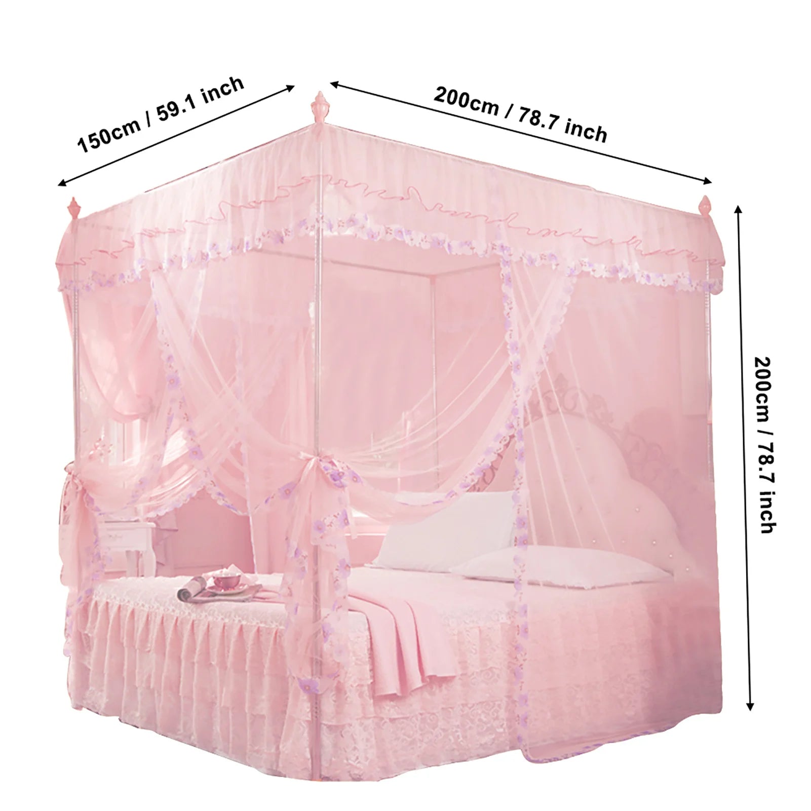 Bed Curtain Luxury Princess 3 Side Openings Post Bed Curtain Canopy Netting Mosquito Net Bedding Mosquito Net Mosquito Netting