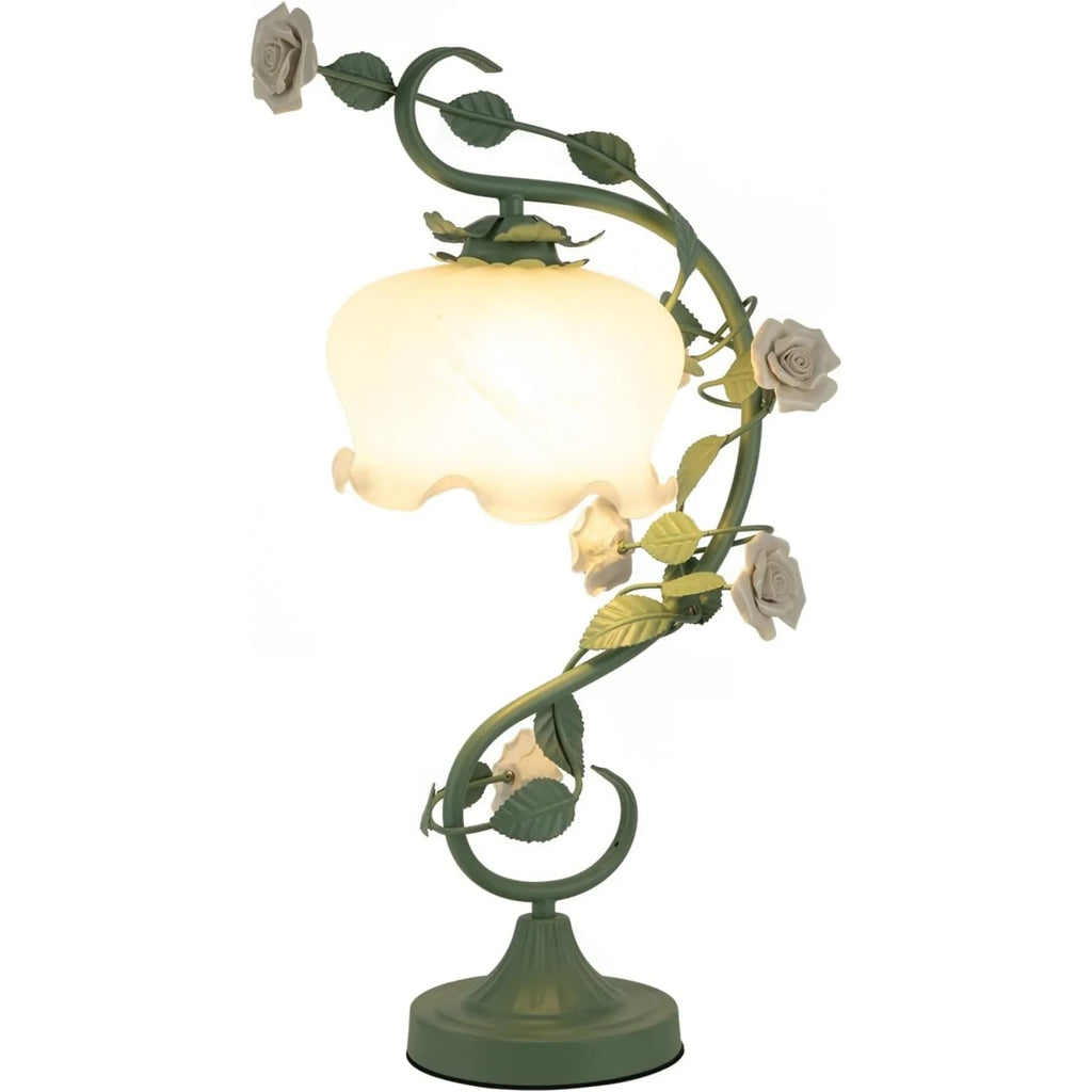 Modern Flower Glass Table Lamp, 20 Inch Tall Bedside Desk Lamp with Bent Glass Lampshade for Bedroom Living Room Office