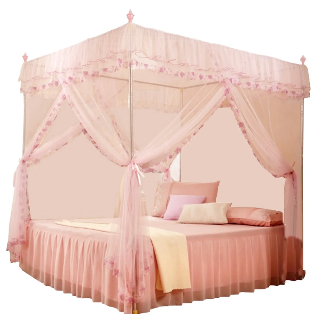 Bed Curtain Luxury Princess 3 Side Openings Post Bed Curtain Canopy Netting Mosquito Net Bedding Mosquito Net Mosquito Netting