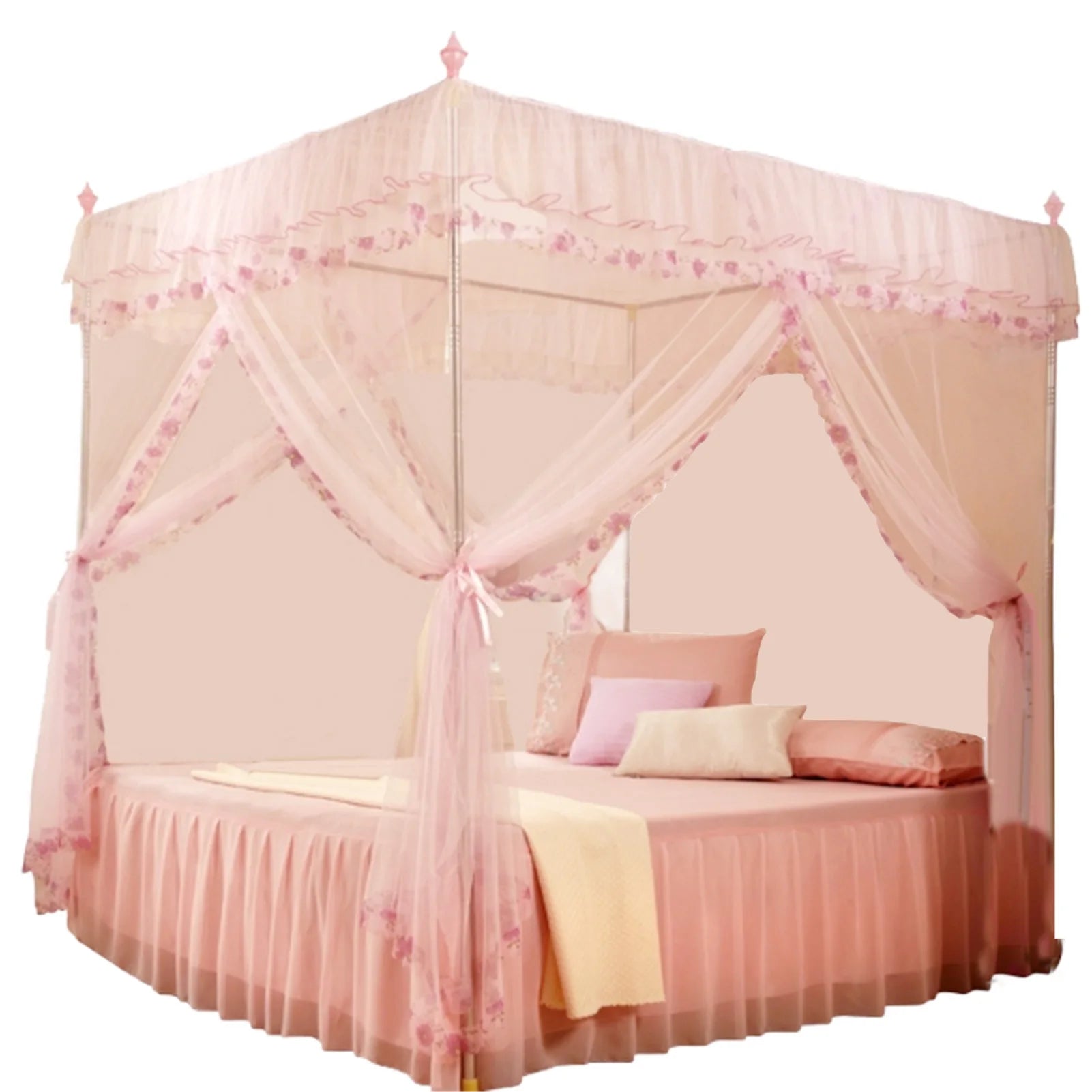 Bed Curtain Luxury Princess 3 Side Openings Post Bed Curtain Canopy Netting Mosquito Net Bedding Mosquito Net Mosquito Netting