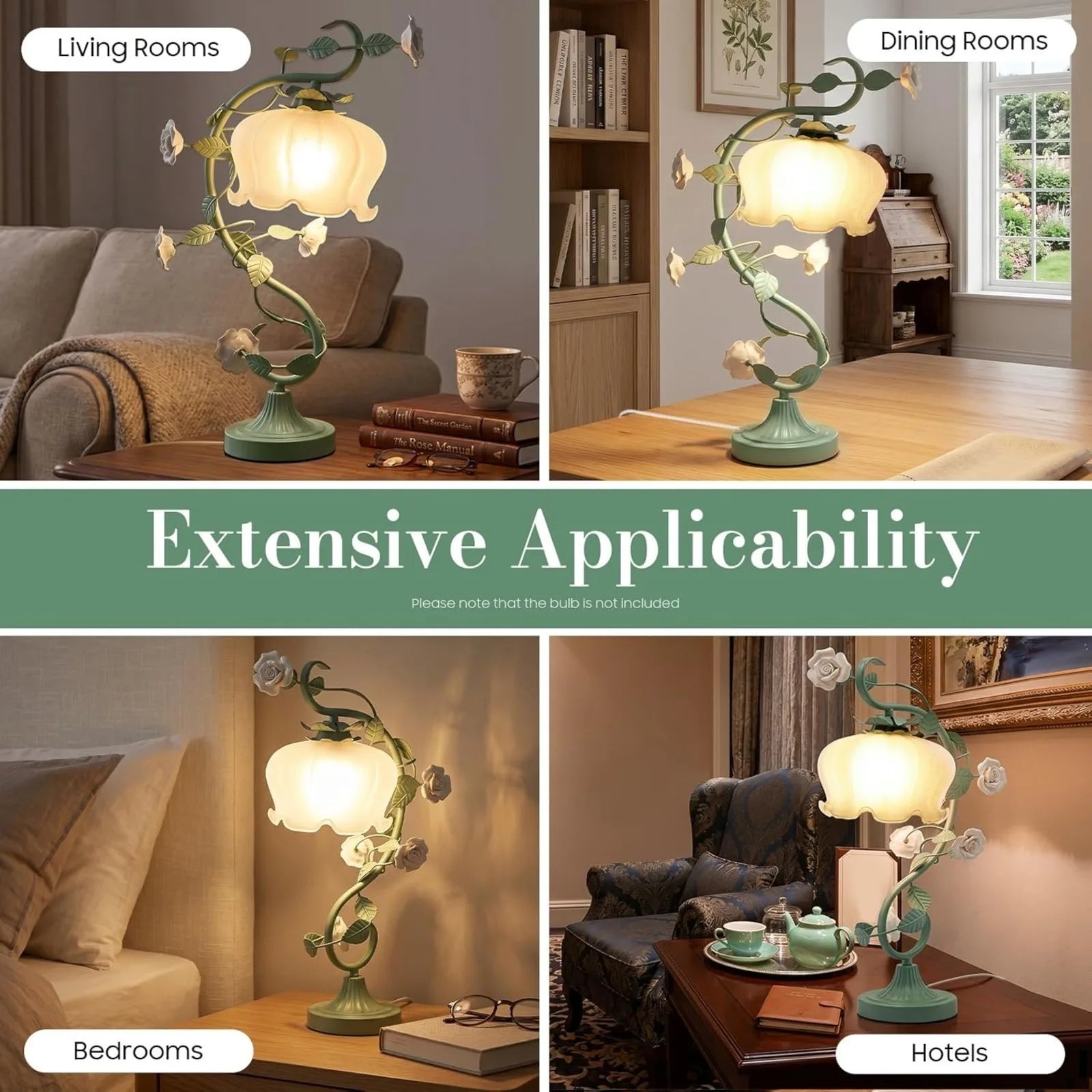 Modern Flower Glass Table Lamp, 20 Inch Tall Bedside Desk Lamp with Bent Glass Lampshade for Bedroom Living Room Office