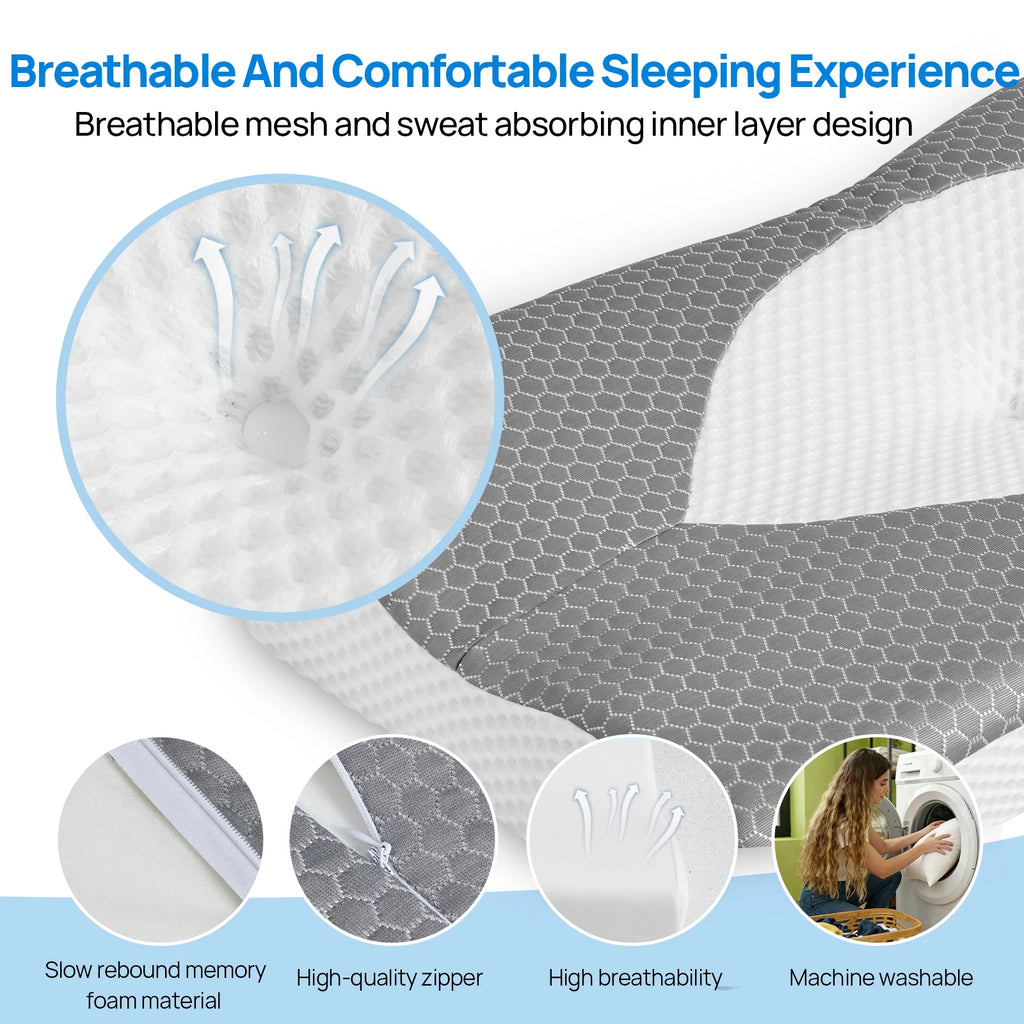 JHK Cervical Neck Double Sided Pillow Memory Foam Ventilated Cooling Ergonomic Bed Pillow Support Contour for Stomach Sleepers