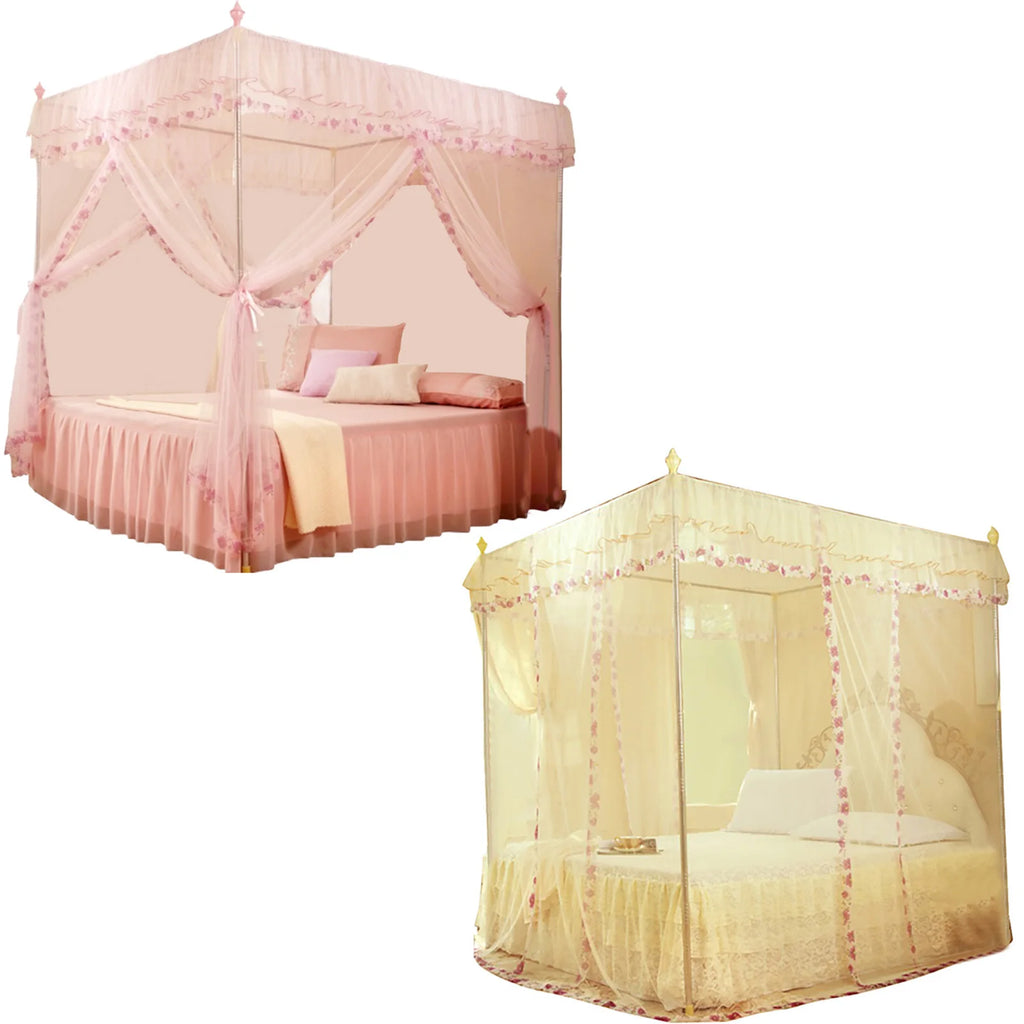 Bed Curtain Luxury Princess 3 Side Openings Post Bed Curtain Canopy Netting Mosquito Net Bedding Mosquito Net Mosquito Netting