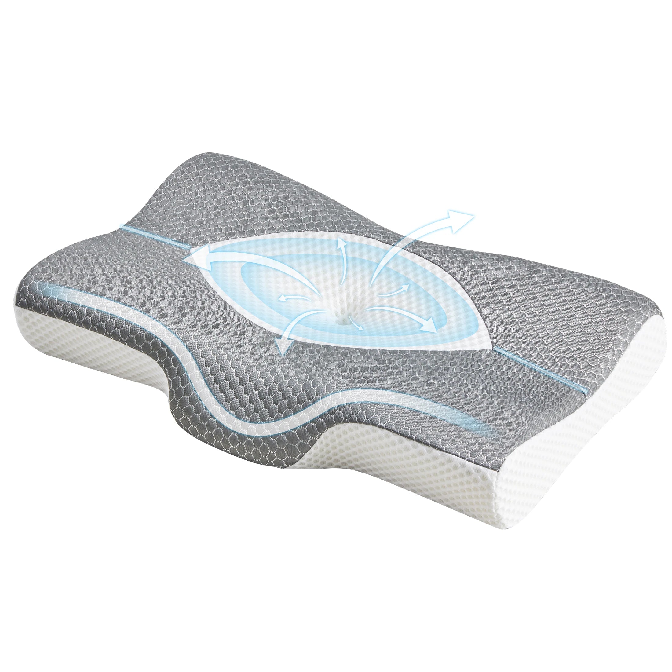 JHK Cervical Neck Double Sided Pillow Memory Foam Ventilated Cooling Ergonomic Bed Pillow Support Contour for Stomach Sleepers