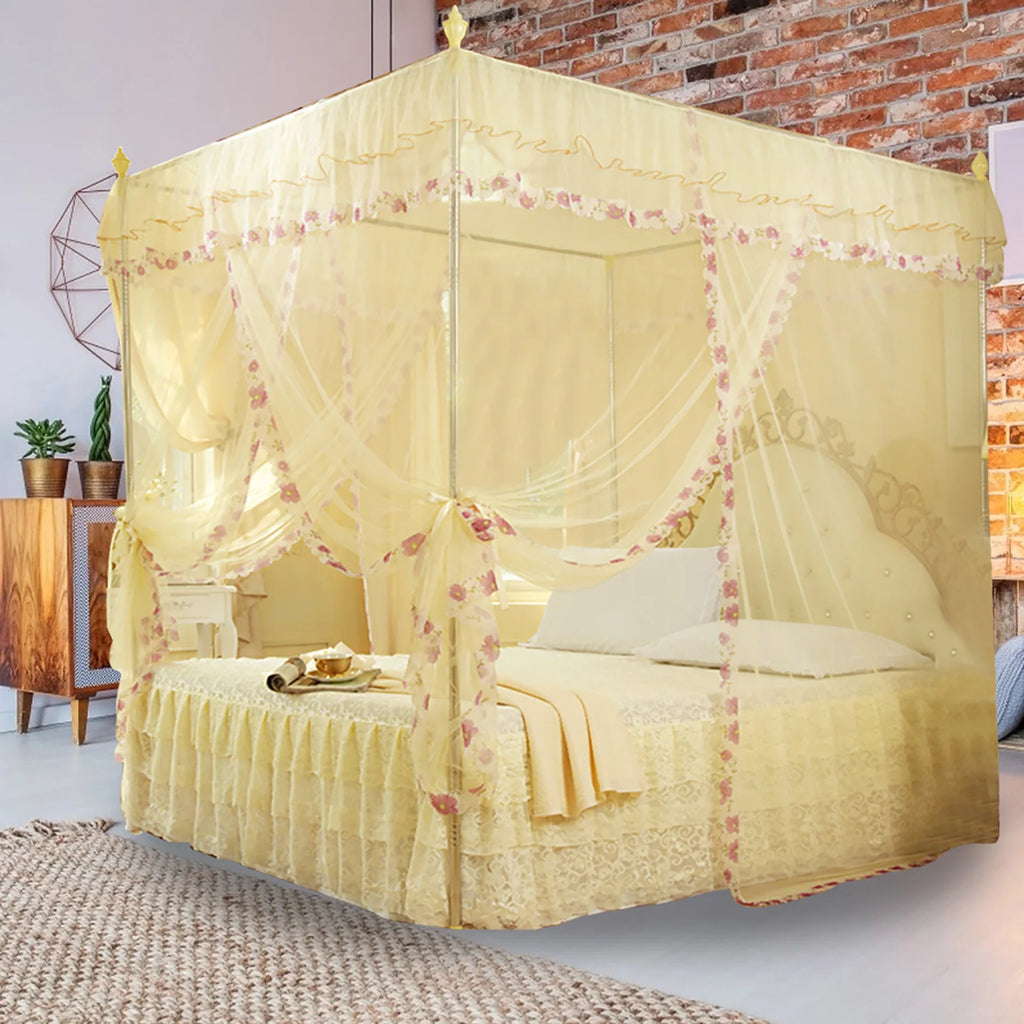 Bed Curtain Luxury Princess 3 Side Openings Post Bed Curtain Canopy Netting Mosquito Net Bedding Mosquito Net Mosquito Netting