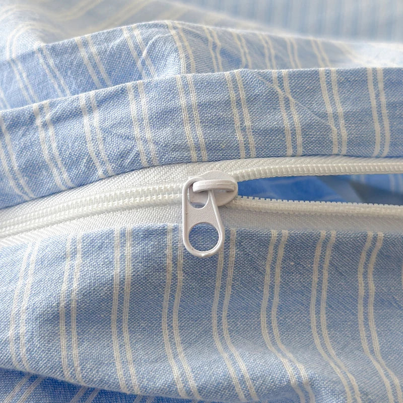 Japanese Blue Striped 100% Cotton Duvet Cover Set Queen King Bedding Set Soft Skin-friendly Comforter Cover Pillowcases Bedsheet