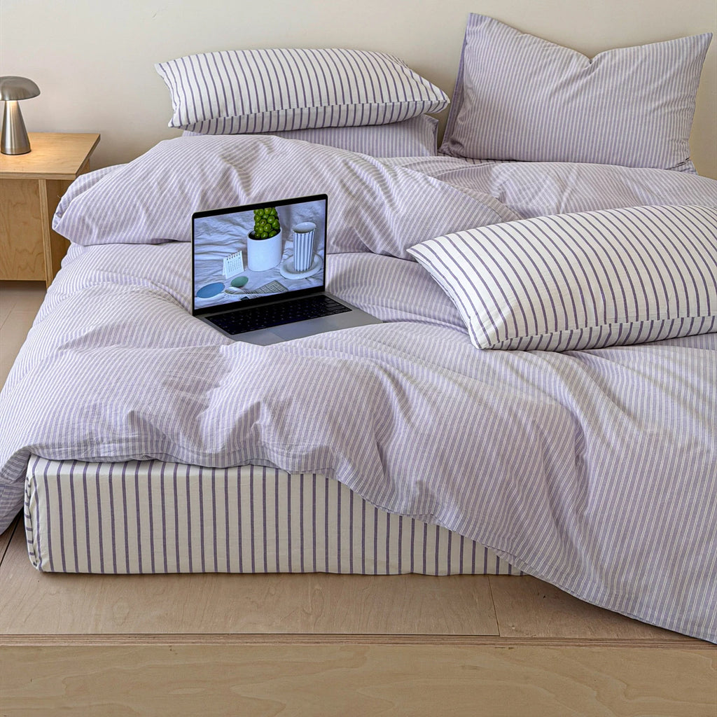 Japanese Blue Striped 100% Cotton Duvet Cover Set Queen King Bedding Set Soft Skin-friendly Comforter Cover Pillowcases Bedsheet